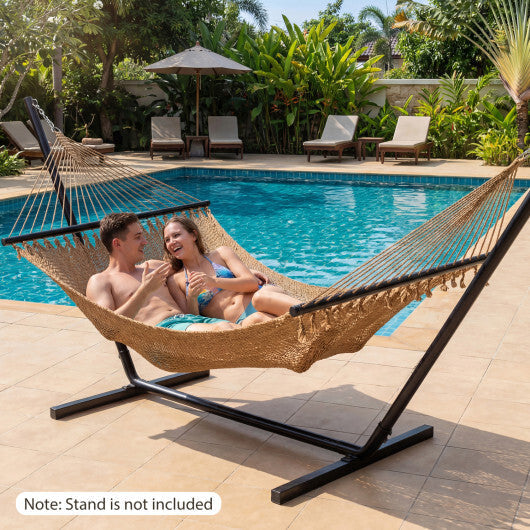 Caribbean Hammock with Spreader Bar for Patio Poolside-Khaki W2B