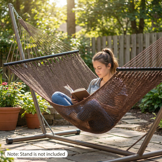 Caribbean Hammock with Spreader Bar for Patio Poolside-Khaki W2B
