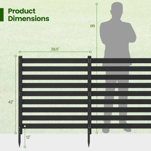 2-Panel Wooden Outdoor Privacy Fence with Ground Stakes-Black W2B