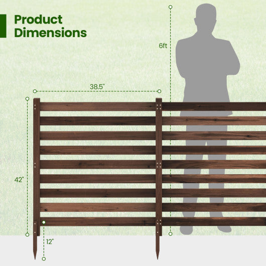 2-Panel Wooden Outdoor Privacy Fence with Ground Stakes-Black W2B