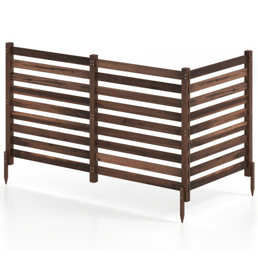 3-Panel Wooden Outdoor Privacy Fence with Ground Stakes-Brown W2B