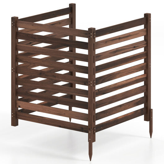 3-Panel Wooden Outdoor Privacy Fence with Ground Stakes-Brown W2B