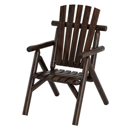 Log Wood Patio Chair with Slatted Backrest for Deck Backyard-Brown W2B