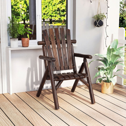 Log Wood Patio Chair with Slatted Backrest for Deck Backyard-Brown W2B