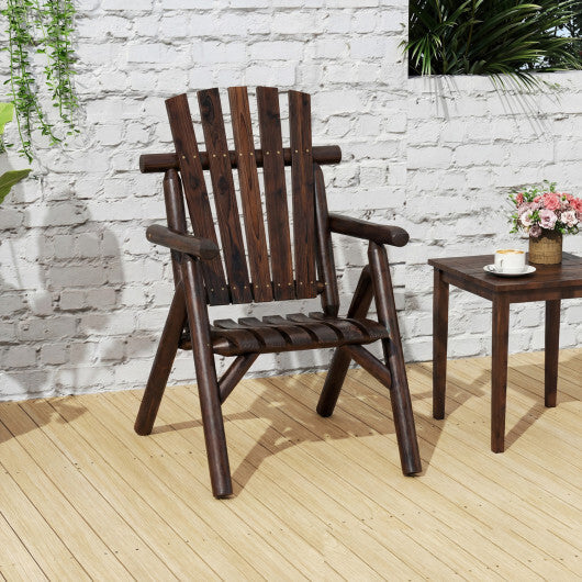 Log Wood Patio Chair with Slatted Backrest for Deck Backyard-Brown W2B