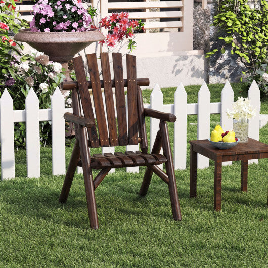 Log Wood Patio Chair with Slatted Backrest for Deck Backyard-Brown W2B
