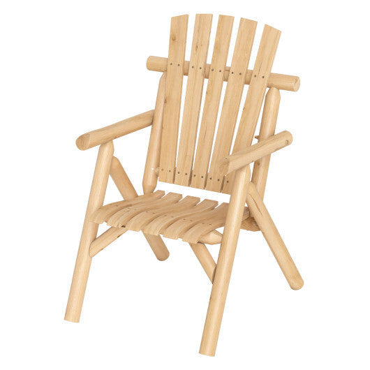 Log Wood Patio Chair with Slatted Backrest for Deck Backyard-Brown W2B