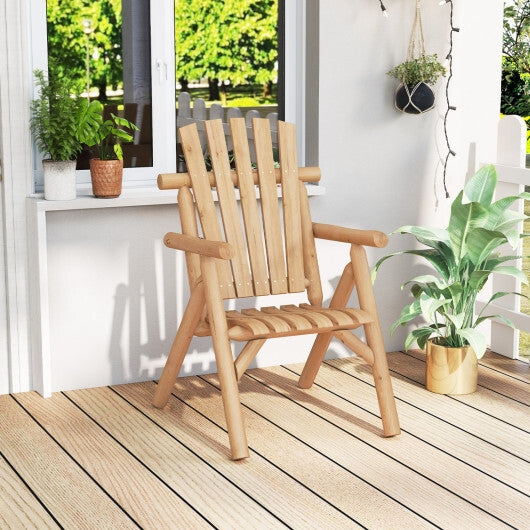 Log Wood Patio Chair with Slatted Backrest for Deck Backyard-Brown W2B