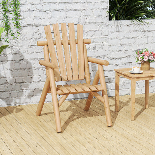 Log Wood Patio Chair with Slatted Backrest for Deck Backyard-Brown W2B