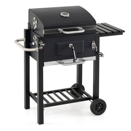Portable Outdoor Barbecue Grill with Adjustable Charcoal Tray and Wheels-Black W2B