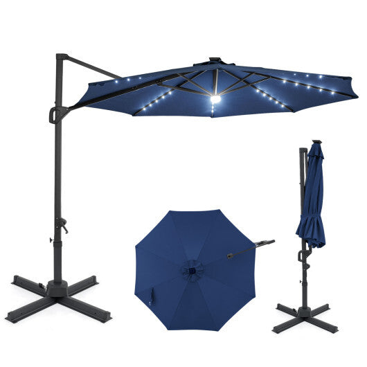 10 FT Cantilever Patio Umbrella with Solar LED Lights 360? Rotation-Brown W2B