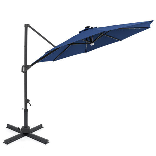 10 FT Cantilever Patio Umbrella with Solar LED Lights 360? Rotation-Brown W2B