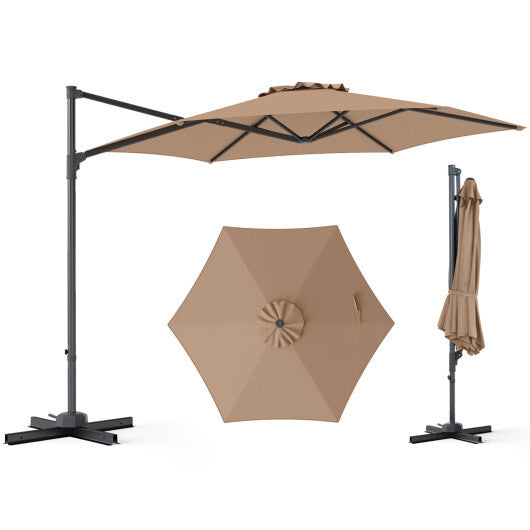 10 FT Patio Cantilever Umbrella with 360? Rotation and Air Vent for Backyard and Poolside-Tan W2B