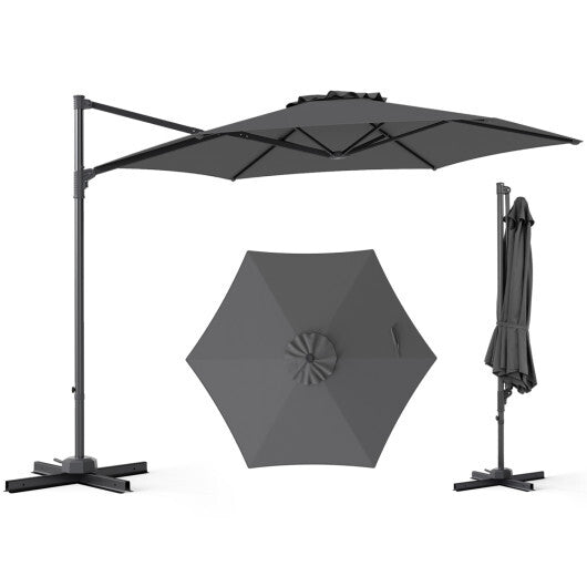 10 FT Patio Cantilever Umbrella with 360? Rotation and Air Vent for Backyard and Poolside-Tan W2B