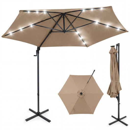 10 Feet Patio Cantilever Umbrella with Solar LED Lights-Tan W2B