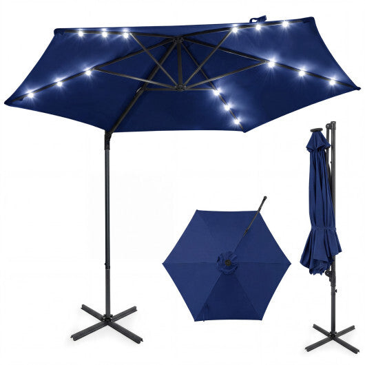 10 Feet Patio Cantilever Umbrella with Solar LED Lights-Tan W2B