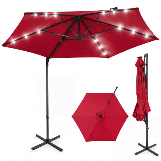 10 Feet Patio Cantilever Umbrella with Solar LED Lights-Tan W2B