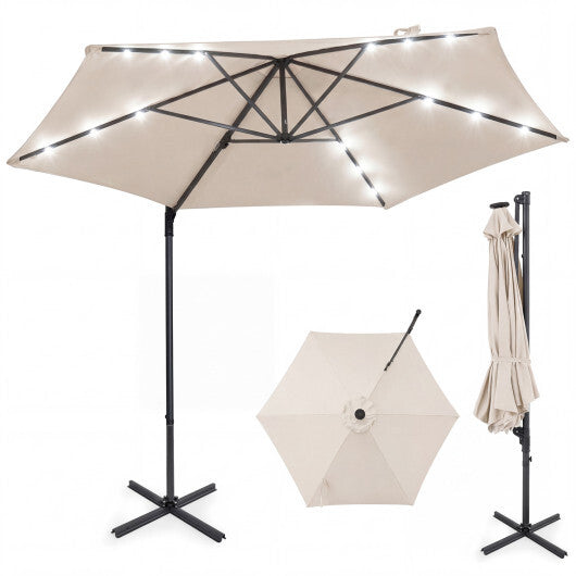 10 Feet Patio Cantilever Umbrella with Solar LED Lights-Tan W2B
