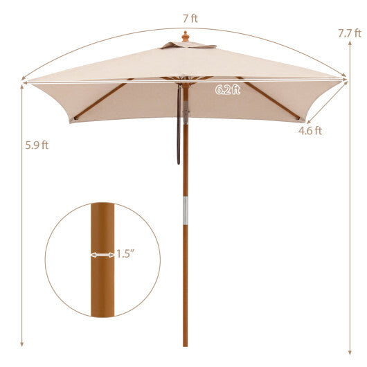 7 Feet Outdoor Rectangular Patio Umbrella with 3 Adjustable Heights-Beige W2B