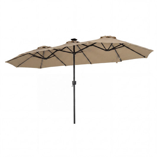 13 FT Double-Sided Patio Umbrella with Color-Changing Flowing Solar LED Lights-Brown W2B