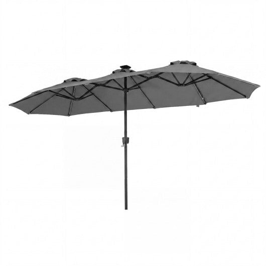 13 FT Double-Sided Patio Umbrella with Color-Changing Flowing Solar LED Lights-Brown W2B