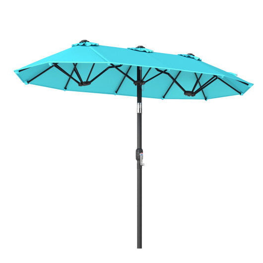 Double-Sided Patio Umbrella with Push Button Tilt Crank Handle-Turquoise W2B