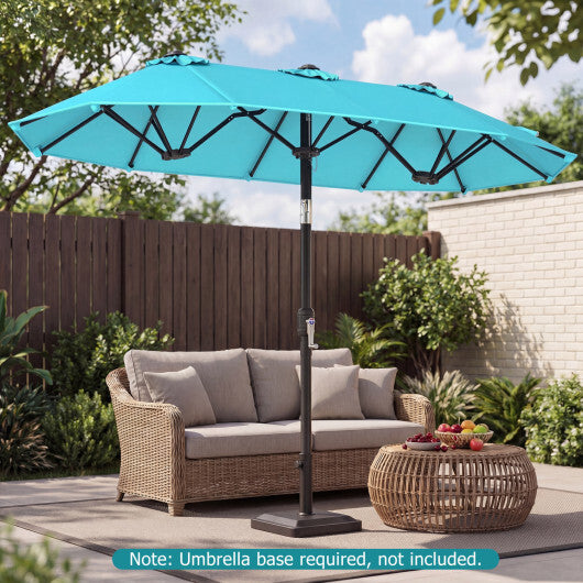 Double-Sided Patio Umbrella with Push Button Tilt Crank Handle-Turquoise W2B