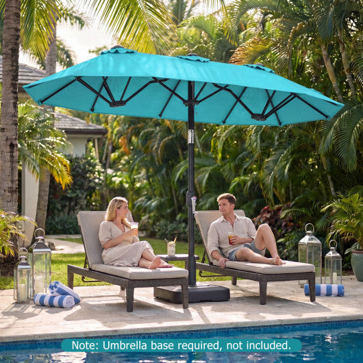 Double-Sided Patio Umbrella with Push Button Tilt Crank Handle-Turquoise W2B