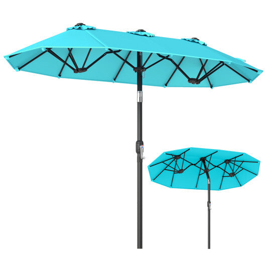 Double-Sided Patio Umbrella with Push Button Tilt Crank Handle-Turquoise W2B