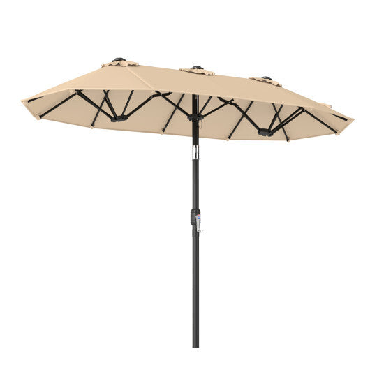 Double-Sided Patio Umbrella with Push Button Tilt Crank Handle-Turquoise W2B