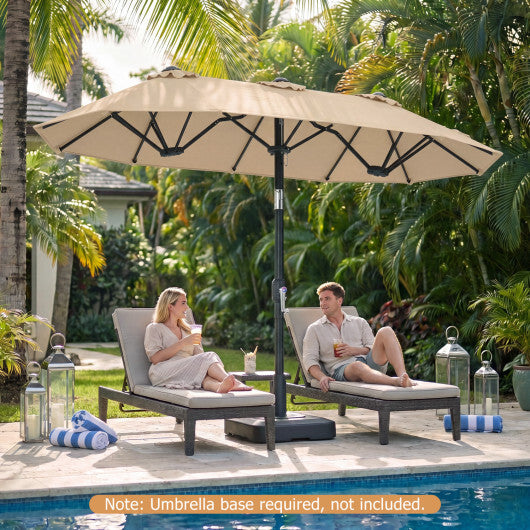 Double-Sided Patio Umbrella with Push Button Tilt Crank Handle-Turquoise W2B
