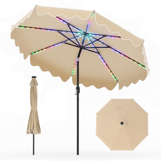 9 Feet Solar Patio Umbrella with Color-Changing LED Lights-Beige W2B