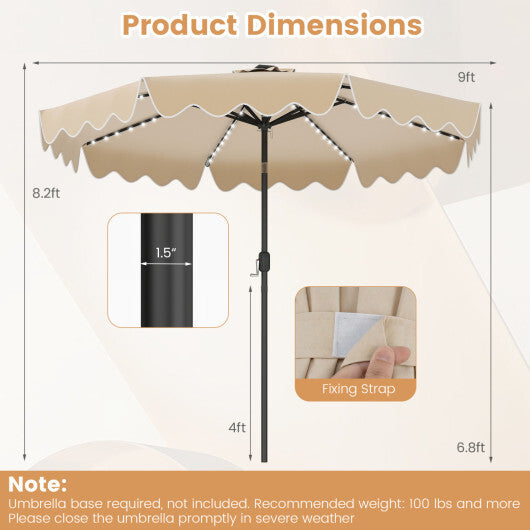 9 Feet Solar Patio Umbrella with Color-Changing LED Lights-Beige W2B