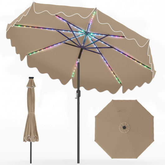 9 Feet Solar Patio Umbrella with Color-Changing LED Lights-Beige W2B