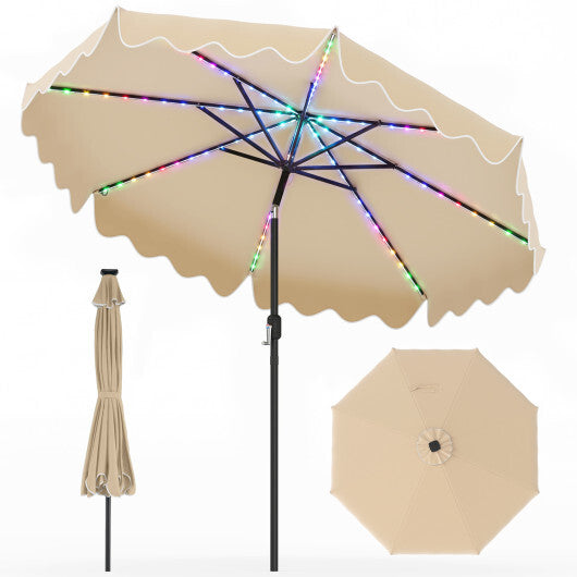 10 Feet Solar Patio Umbrella with Color-Changing LED Lights-Beige W2B
