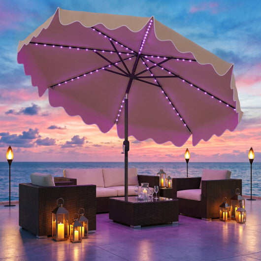 10 Feet Solar Patio Umbrella with Color-Changing LED Lights-Beige W2B