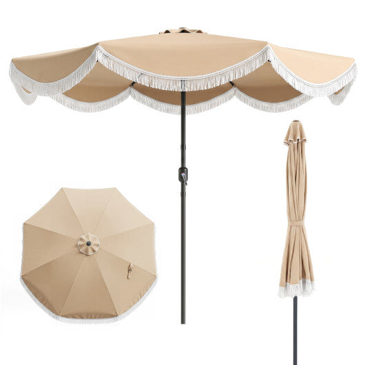 9 FT Outdoor Tassel Umbrella with Push Button Tilt-White W2B