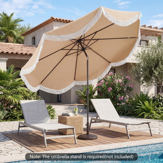 10 FT Outdoor Tassel Umbrella with Push Button Tilt-White W2B