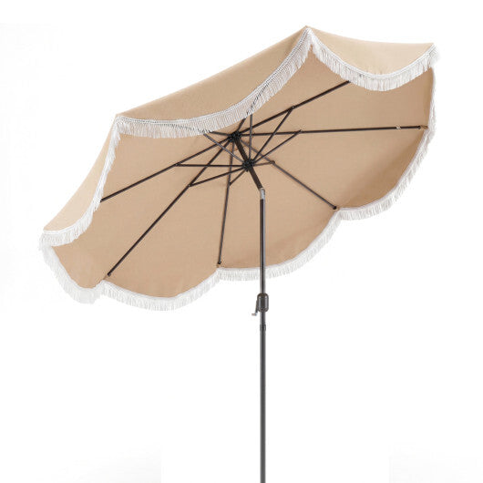 10 FT Outdoor Tassel Umbrella with Push Button Tilt-White W2B