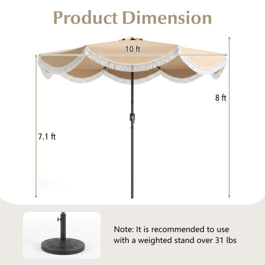 10 FT Outdoor Tassel Umbrella with Push Button Tilt-White W2B