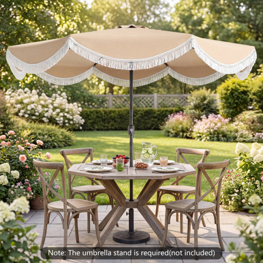 10 FT Outdoor Tassel Umbrella with Push Button Tilt-White W2B