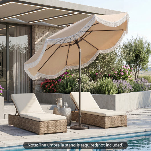 10 FT Outdoor Tassel Umbrella with Push Button Tilt-White W2B