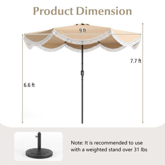 10 FT Outdoor Tassel Umbrella with Push Button Tilt-White W2B