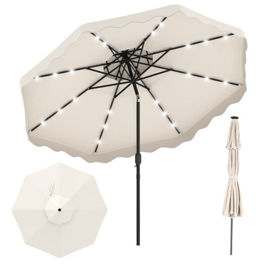 10 FT Solar LED Patio Umbrella for Deck and Pool-Beige W2B