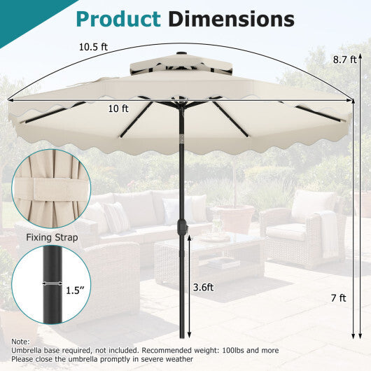 10 FT Solar LED Patio Umbrella for Deck and Pool-Beige W2B