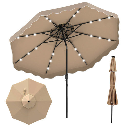 10 FT Solar LED Patio Umbrella for Deck and Pool-Beige W2B