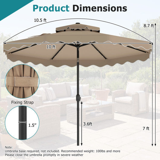 10 FT Solar LED Patio Umbrella for Deck and Pool-Beige W2B