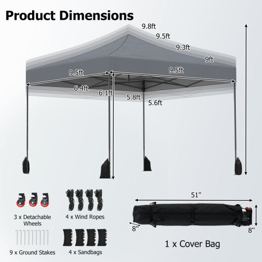 9.5 x 9.5 Feet Pop up Canopy Tent with Adjustable Heights-Green W2B
