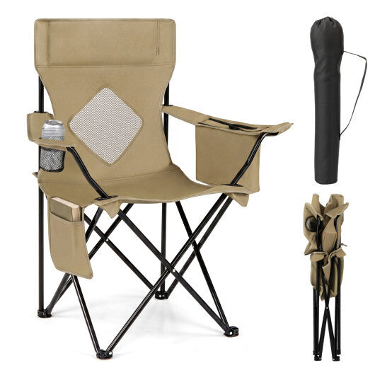 Folding Camping Chair with Mesh Fabric Backrest Solid Metal Frame and Carrying Bag-Green W2B