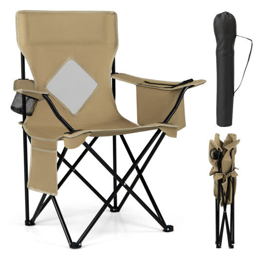 Folding Camping Chair with Mesh Fabric Backrest Solid Metal Frame and Carrying Bag-Green W2B